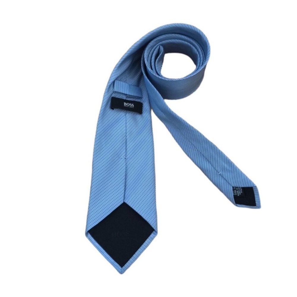 HUGO BOSS Blue Striped Silk Tie ITALY 60"/ 3.4" EC - Picture 8 of 9